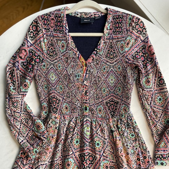 Anthropologie Maeve Multicolor Bohemian Floral Smocked Mini Dress Small - Picture 7 of 8